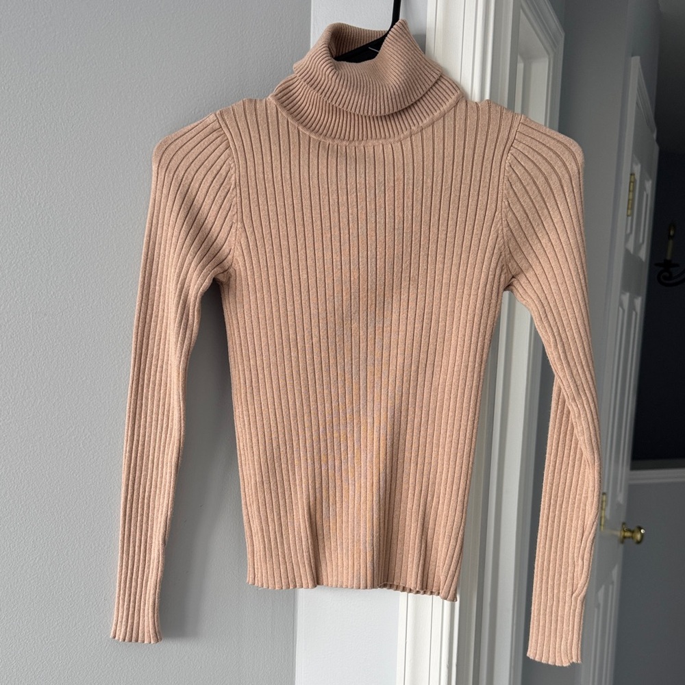 SHEIN Ribbed Cowl Neck Sweater - Beige